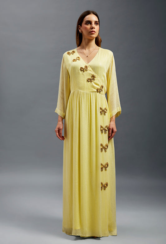 Alia Kaftan With Hand Embroidery & 3D Bows