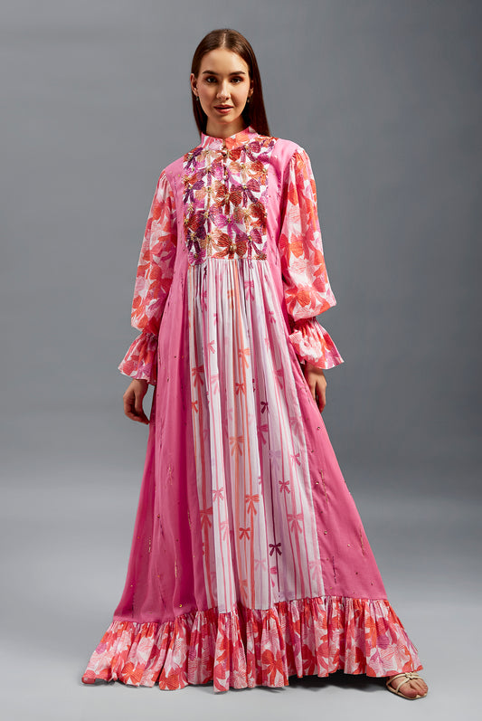 Lama Kaftan With 3D Embroidery & Beading Details In Front and Back
