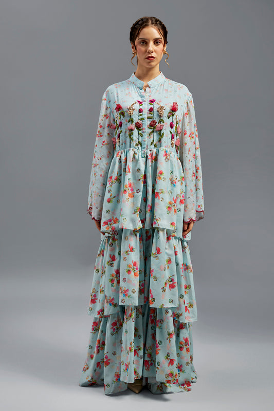 Hala Kaftan With Neckline & Front Beaded Embroidery