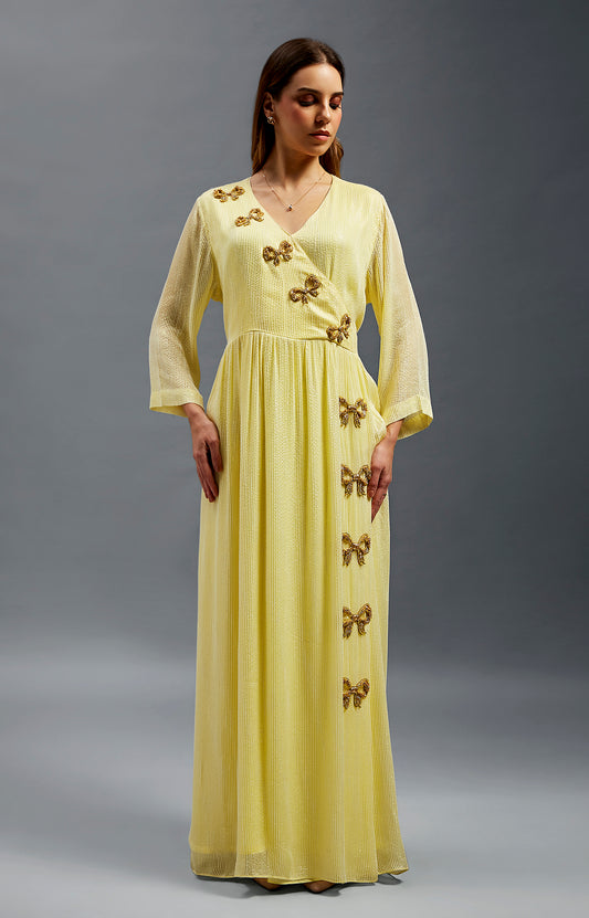 Alia Kaftan With Hand Embroidery & 3D Bows